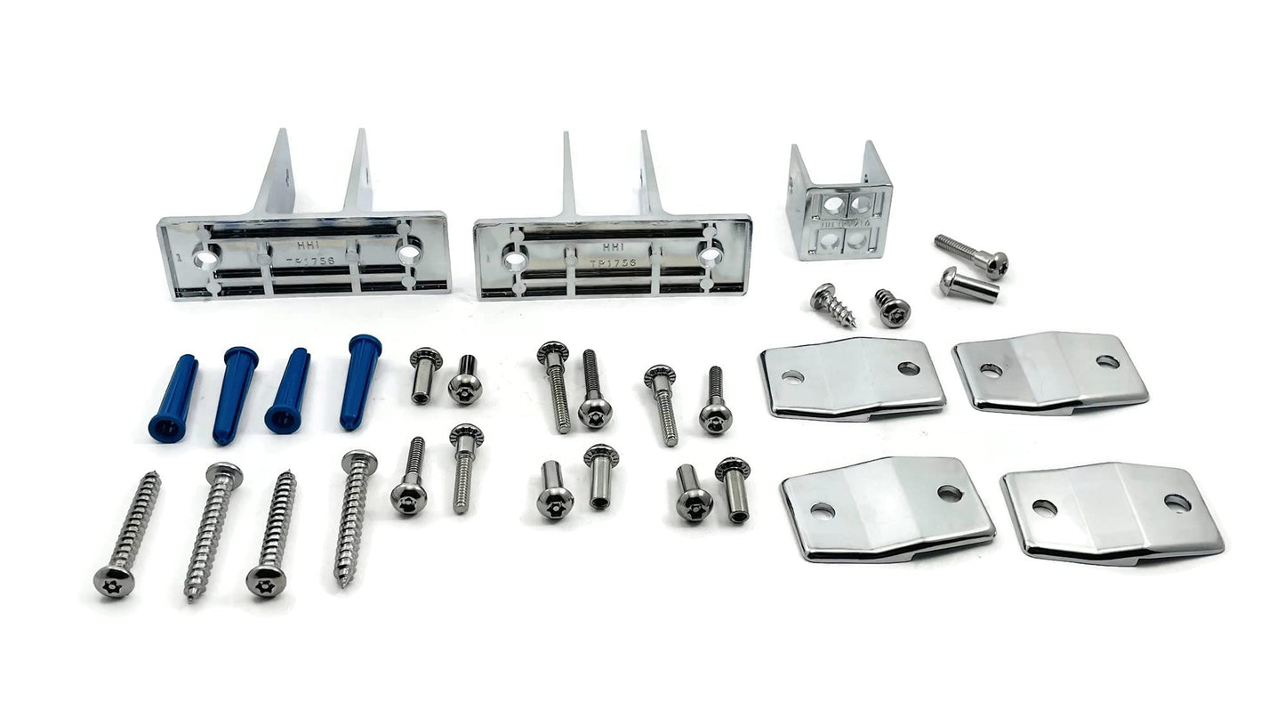 White Smoke Harris Hardware Two Polished Chrome Die Cast Zamac Two Ear Brackets, 4 Alcove Clips and 1 'U' Bracket for 1 in. Panels with Fasteners