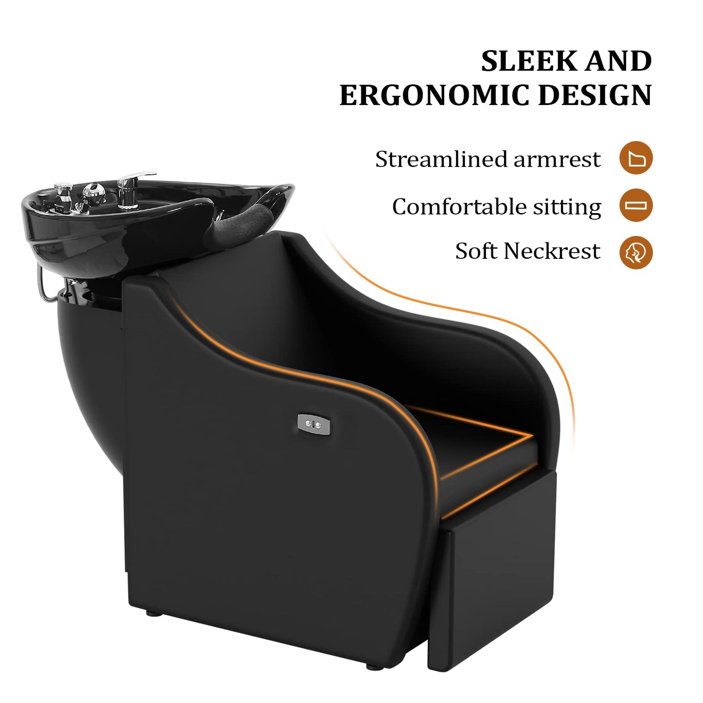 White Smoke OmySalon Shampoo Bowls for Salon Electric Shampoo Chair with Reclining Legrest & Tilting Porcelain Shampoo Sink, Hair Washing Station Backwash Barber Chair, Shampoo Unit for Beauty Spa Barbershop