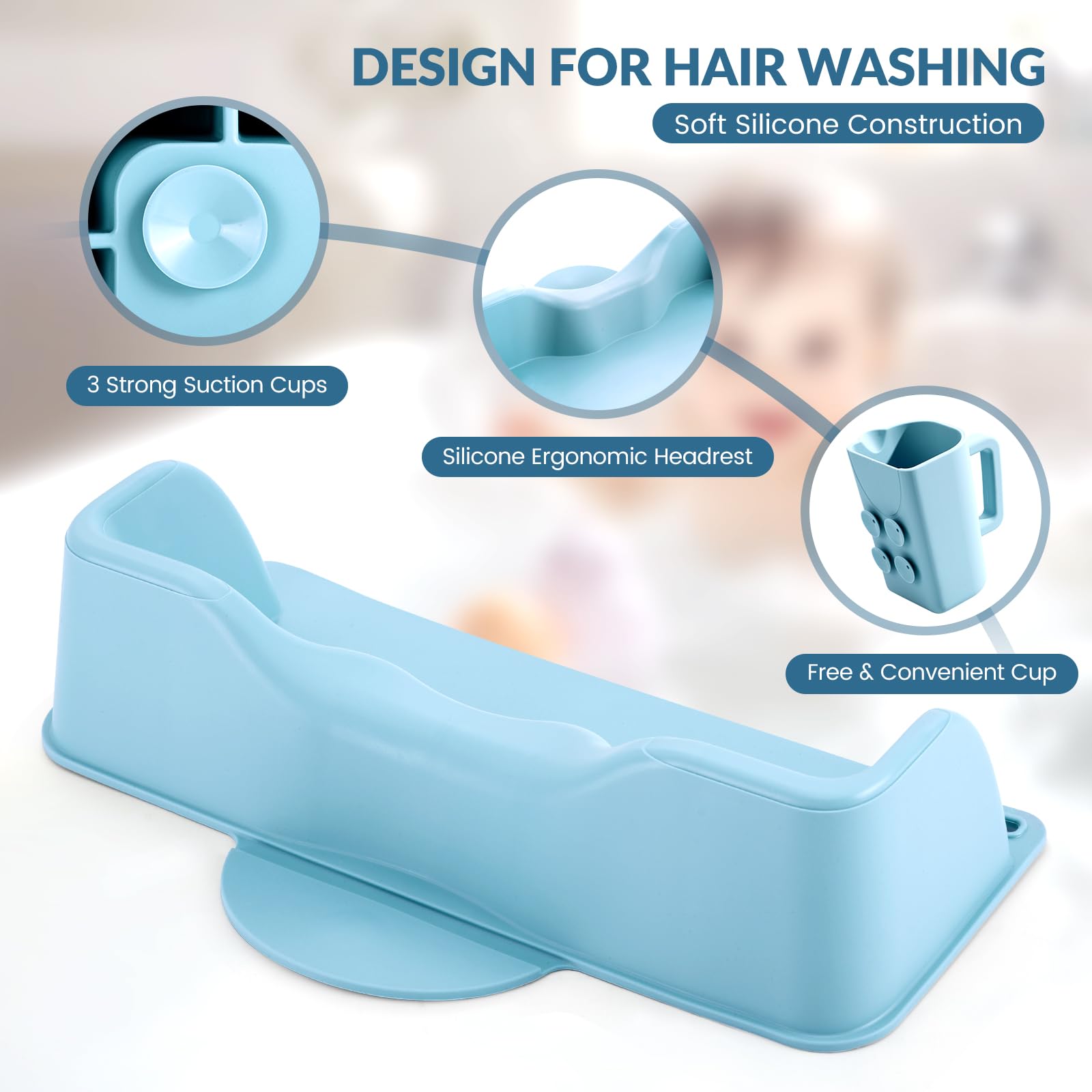 White Smoke Hair Washing Station for Kids, Portable Silicone Hair Washing Basin for Sink & Bathtub, Tear-Free Shampoo Bowl with Rinse Cup,Make Wash Day Much Easier