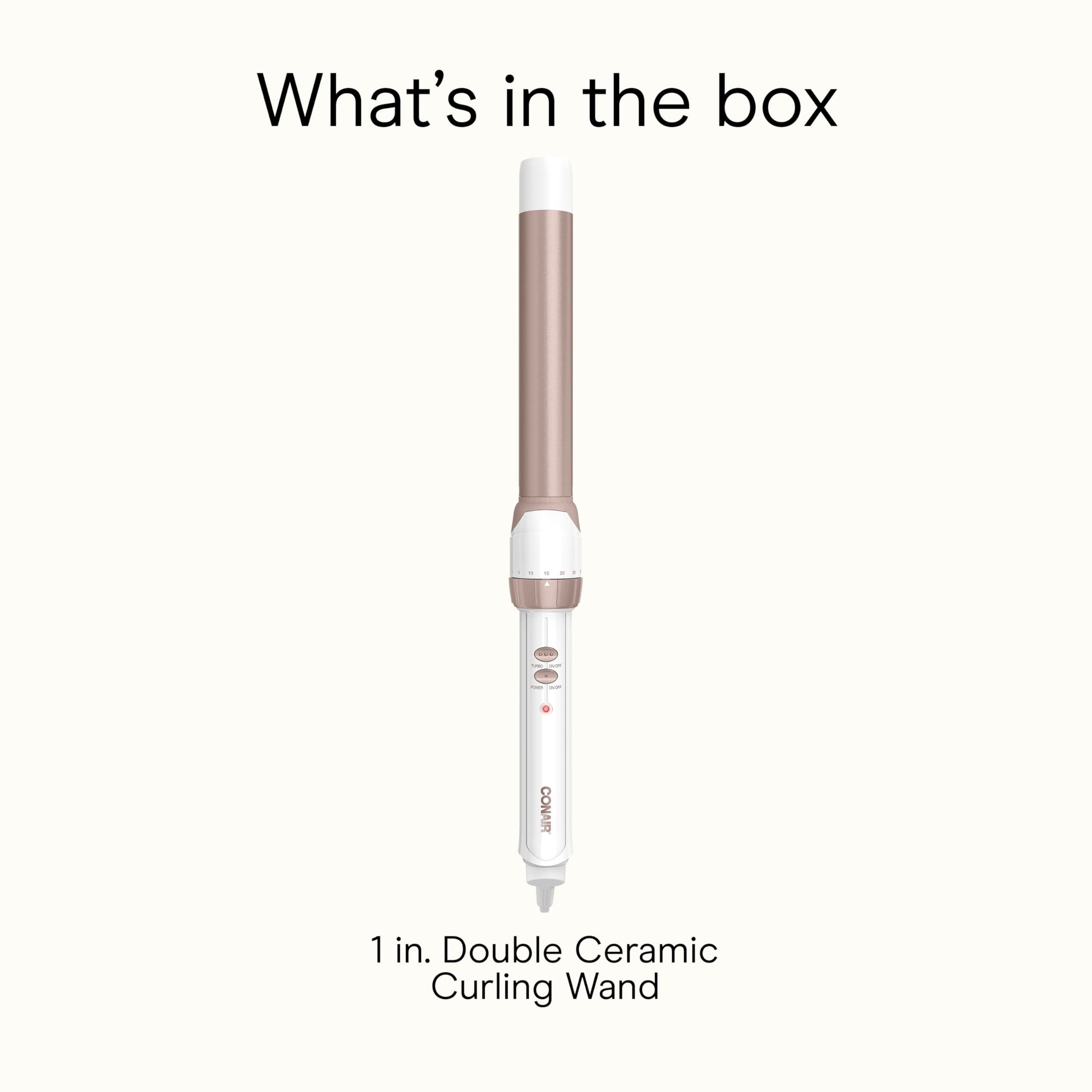 White Smoke Conair Double Ceramic 1-Inch Curling Wand, Produces Flawless Waves, Curling Iron for Use on Medium and Long Hair, 30 Heat Setting Curling Iron, White