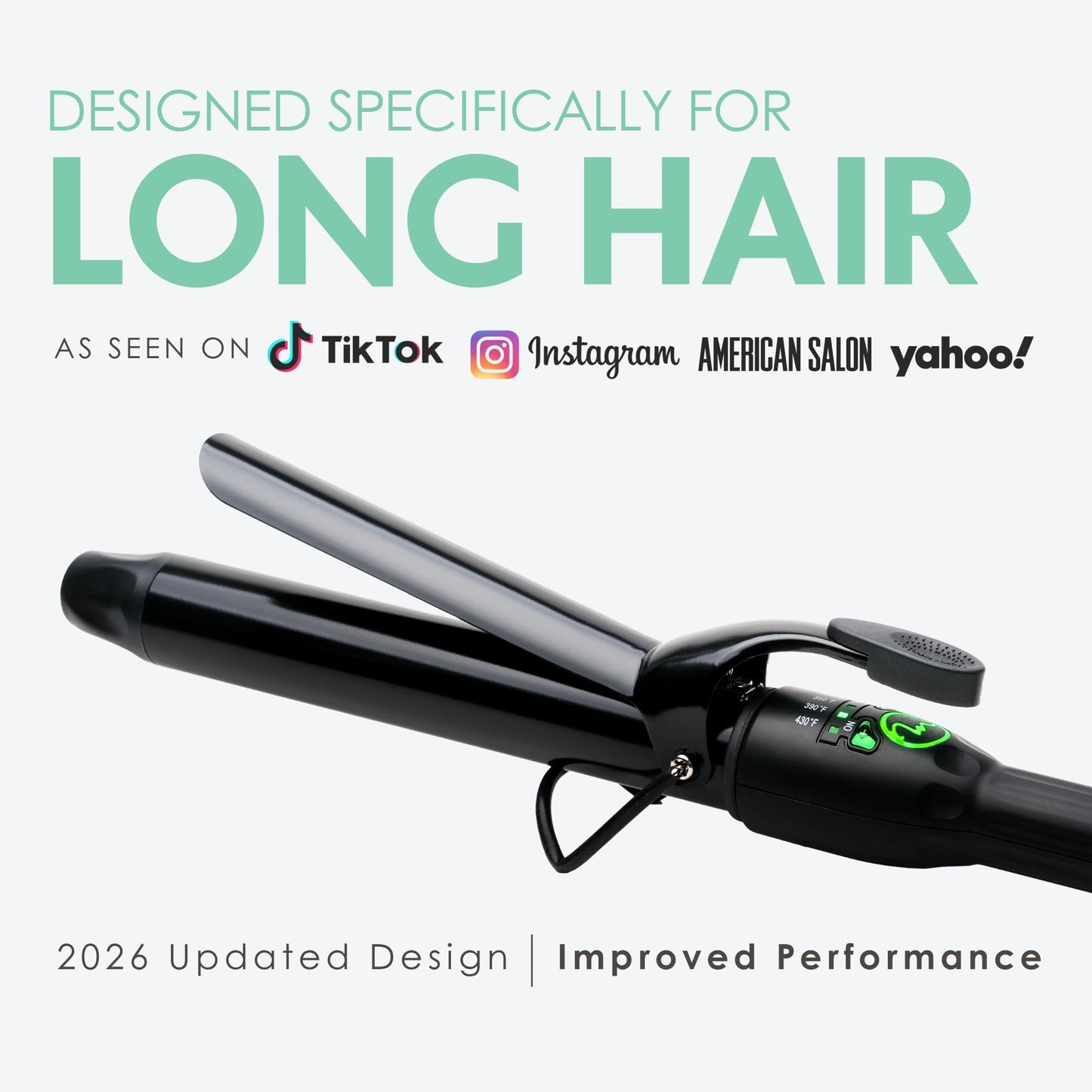 White Smoke MINT REVAMP X-Long Barrel 1.25 Inch Curling Iron — Easier & Faster Styling for Long Hair | Truly Ionic & Even Heat Ceramic Curling Iron 1 1/4 Inch | Professional Optimized Clamp for Smooth Salon Curls