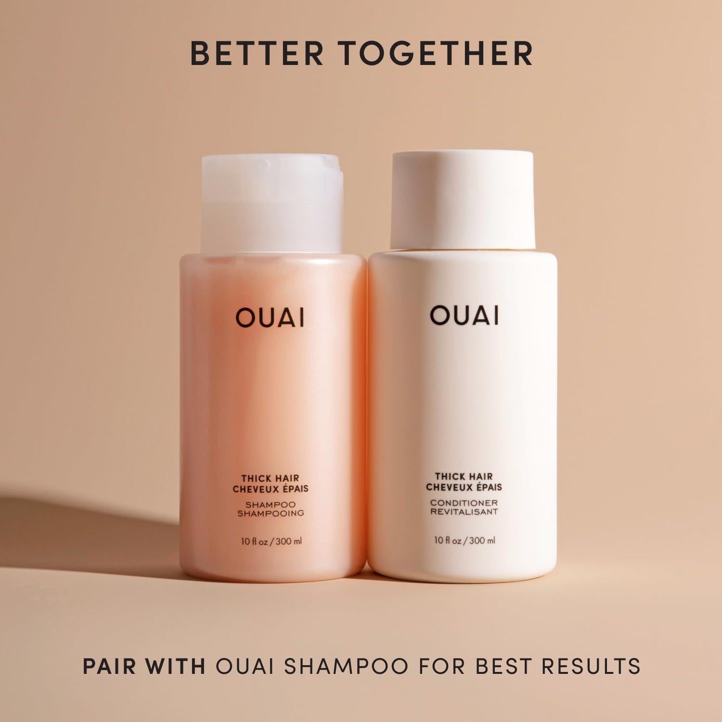 Tan OUAI Thick Hair Conditioner Refill - Moisturizing Conditioner for Dry, Frizzy Hair - Keratin, Marshmallow Root, Shea Butter and Avocado Oil - Paraben, Phthalate & Sulfate Free (32 Oz)