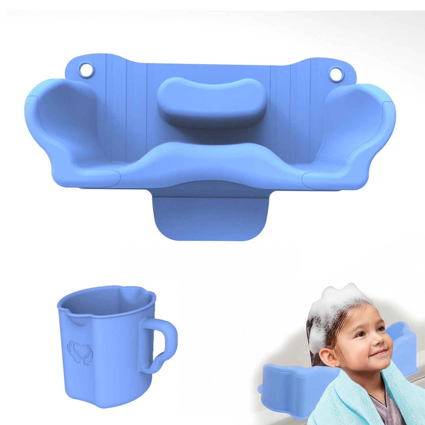 White Smoke Cinlitek Portable Shampoo Bowl，Soft Silicone Hair Washing Basin with Neck-Floating Support for Kids, Elderly, Pregnant Women & Mobility Impaired, Ideal for Home Bathroom, Salon & Care Facilities