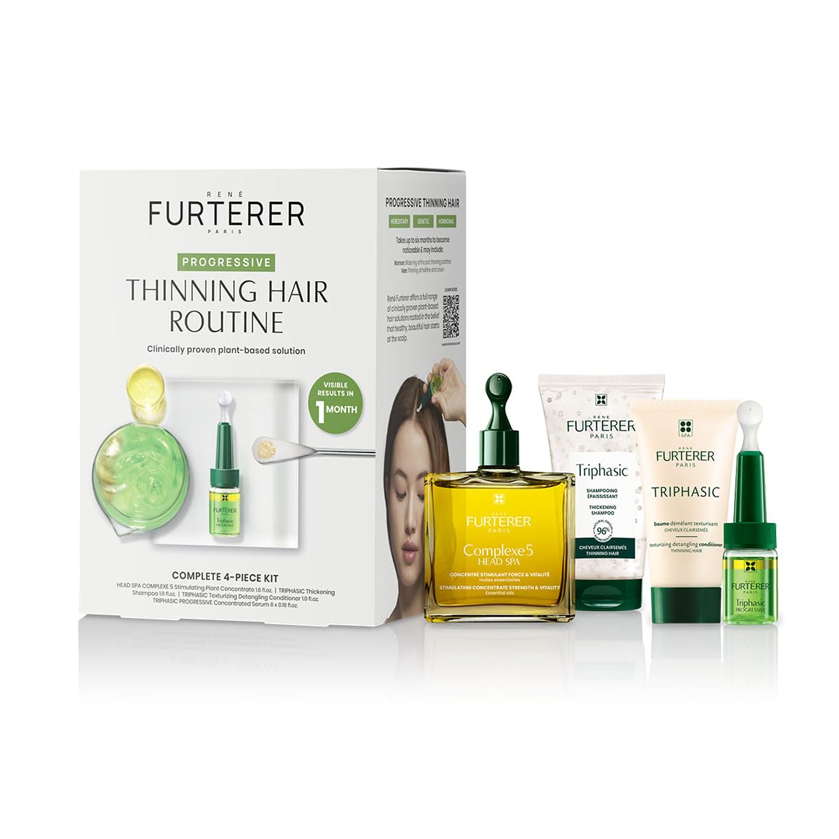 White Smoke Rene Furterer Triphasic Progressive Concentrated Serum for Hereditary, Hormonal Thinning Hair - Drug-Free - Receding Hairline - Leave-In - Sulfate, Paraben, Silicone-Free - 8 ct., 30-Day Supply