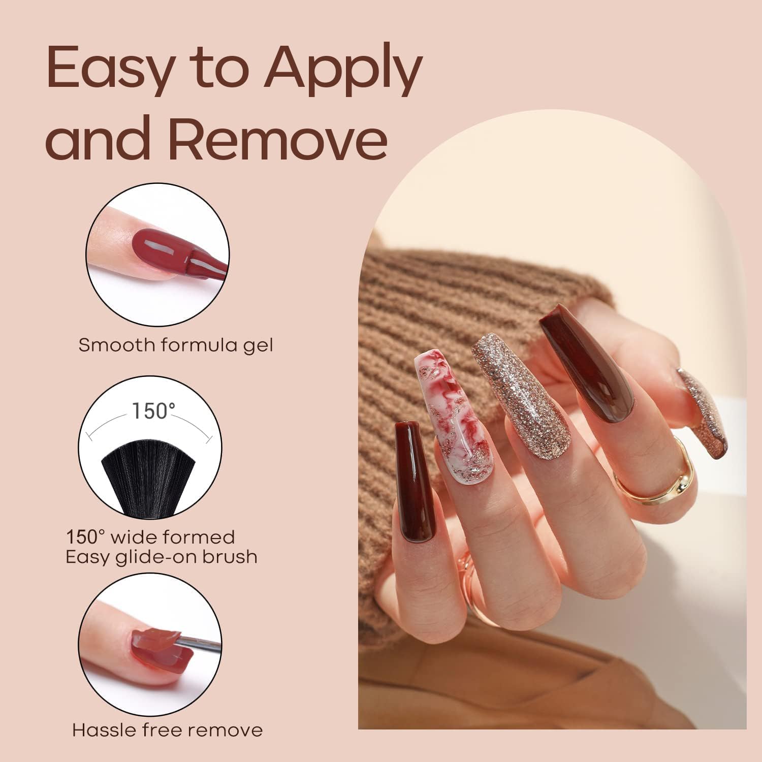 Light Gray modelones Gel Nail Polish Kit -6 Colors Nude Pink Milky White Gel Polish Set Skin Tones Neutral Brown Soak Off Gel Nail Kit Manicure DIY Nail Art Salon Home Gift