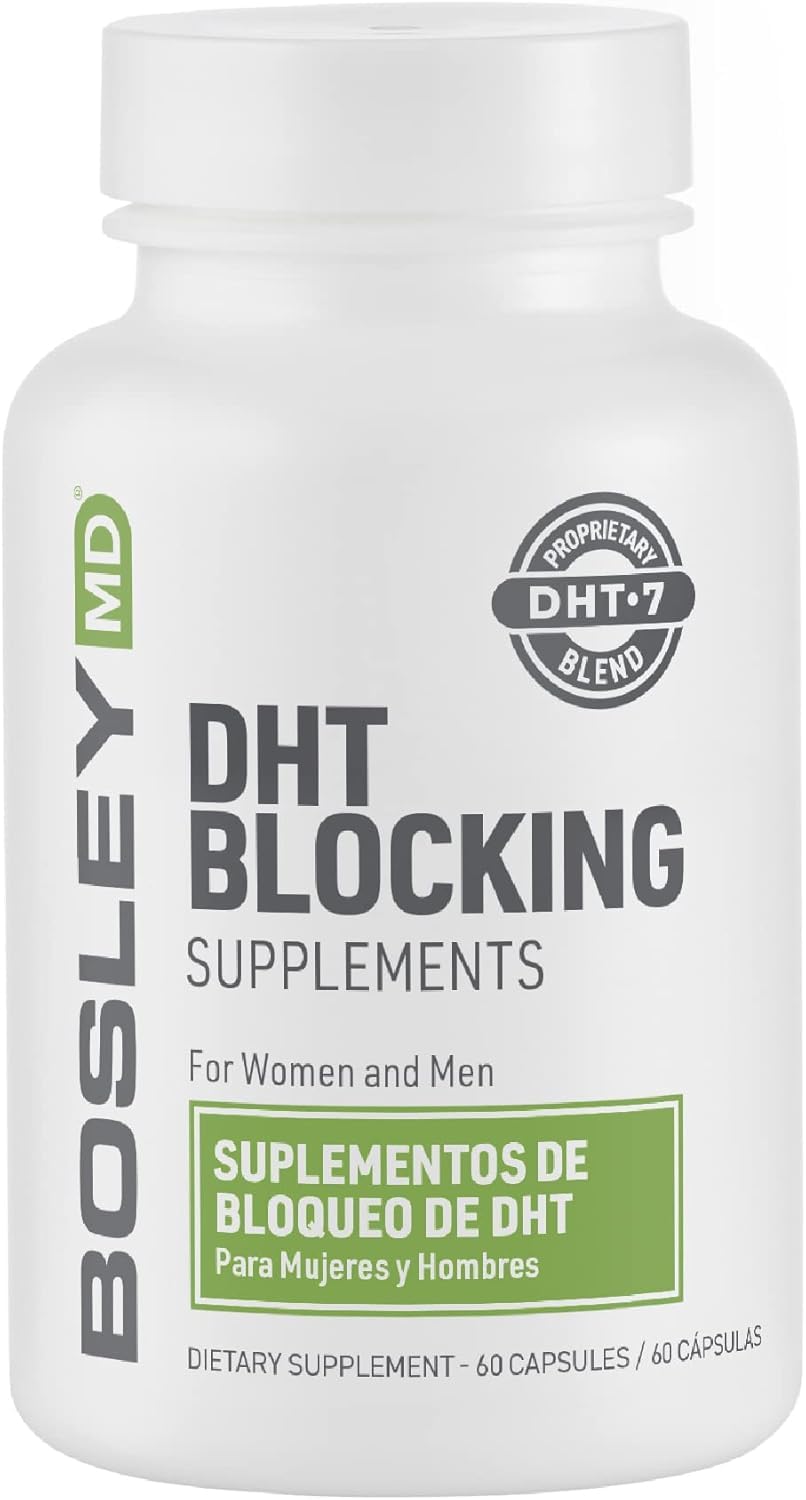 Lavender BosleyMD Men & Women DHT Blocking Hair Supplement, Thicker Fuller Hair with DHT·7 Blend, Saw Palmetto, Reishi Mushroom, Green Tea Extract, Nettle Leaf, Dandelion Root & Pygeum Bark, 60 Capsules