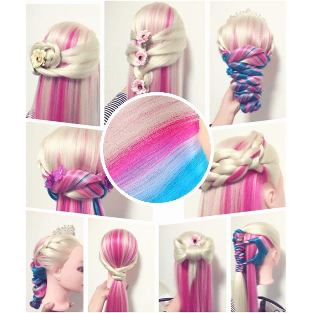 Seashell Beauty Star 29" Colorful Mannequin Head with 100% Syntheic Hair, Doll Head for Hair Styling and Braiding Practice, Professional Bride Cosmetology Training Manikin Head with Clamp Stand Updo Kit