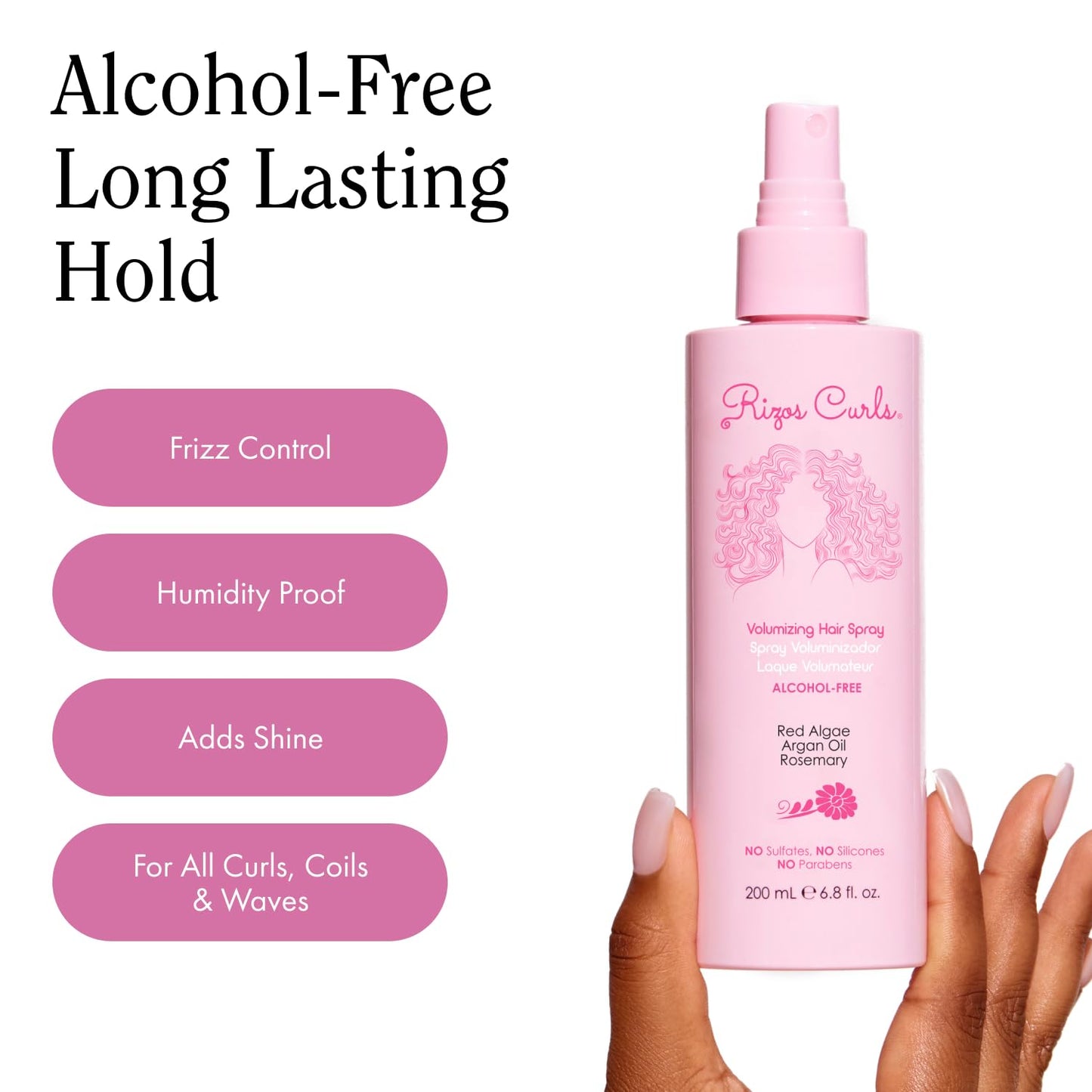 White Smoke Rizos Curls Alcohol-Free Curl Hair Spray – Flexible Hold, Volume & Frizz Control – Adds Shine & Bounce for All Hair Types Wavy, Curly, Coily 1a–4c – Sulfate, Paraben & Alcohol-Free