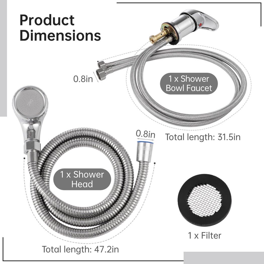 White Smoke Homaisson Beauty Salon Shampoo Sink Bowl Faucet and Sprayer Kit, Leak-Proof Shampoo Bed Faucet with Metal Hose, Hot and Cold Mixer Tap Sprayer Set for Hair Beauty Salon