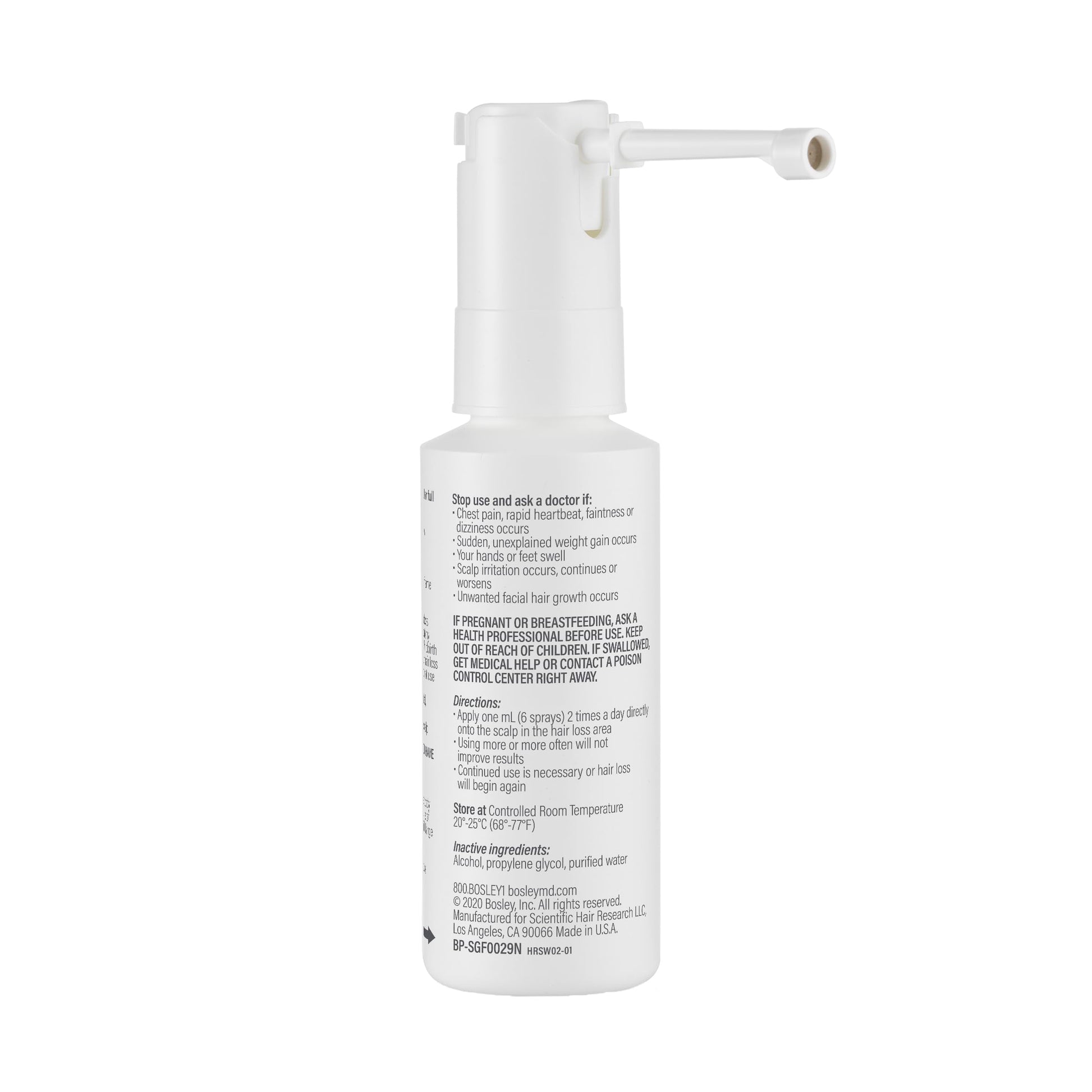 White Smoke BosleyMD 2% Minoxidil Spray, Thinning Treatment/Hairspray for Hair Loss and Hair Regrowth for Women, Topical Solution, No Mess Sprayer, 2-Pack, 2-month Supply
