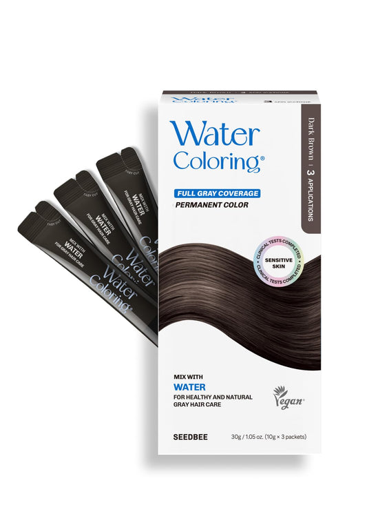 White Smoke Korean Permanent Hair Dye, Powder Hair Color Kit, Dark Brown, Gray Hair Coverage, Plant-Based Formula, Easy Application for Roots, Short & Long Hair, Vegan, Just Mix with Water (3 Powder Packets)