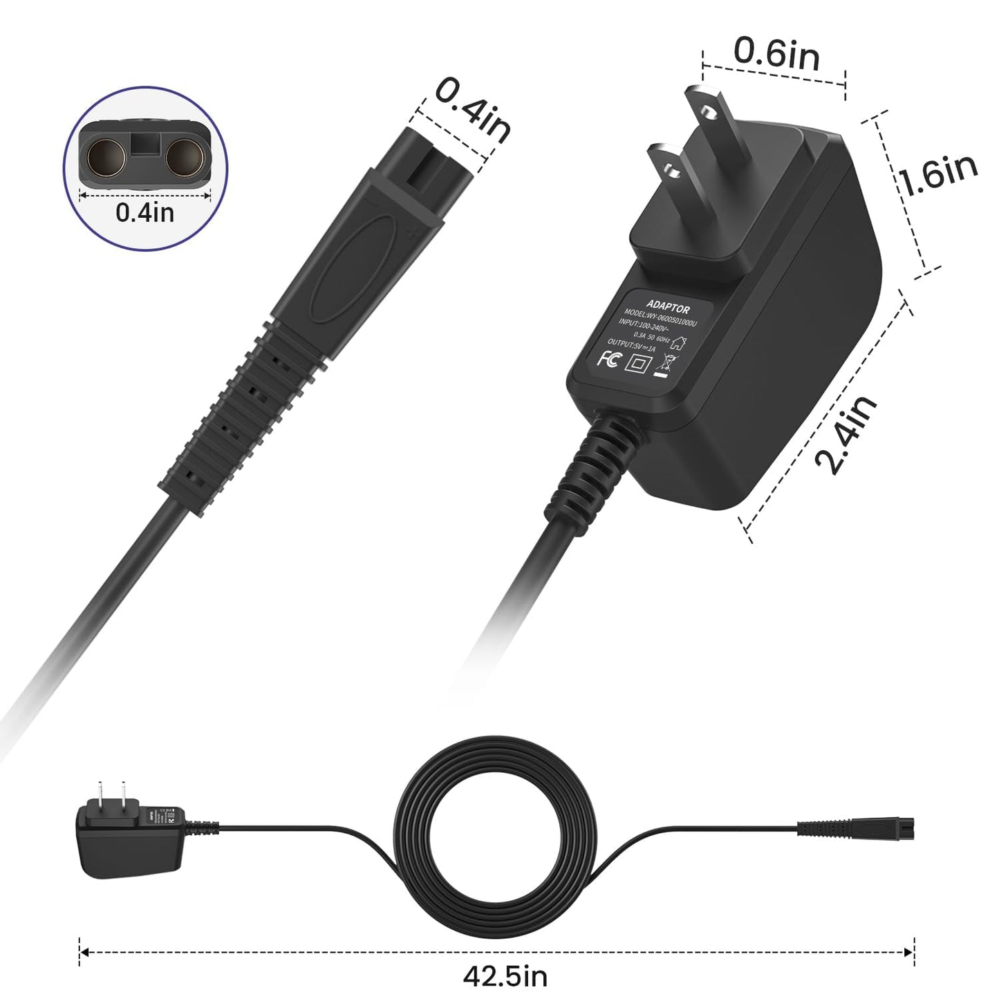 White Smoke Xxszhy 5V 1A Adapter for Andis Shaver Charger Power Cord, Replacement Andis Charger Compatible with 17150 17165 TS-1 TS-2 Foil Shaver