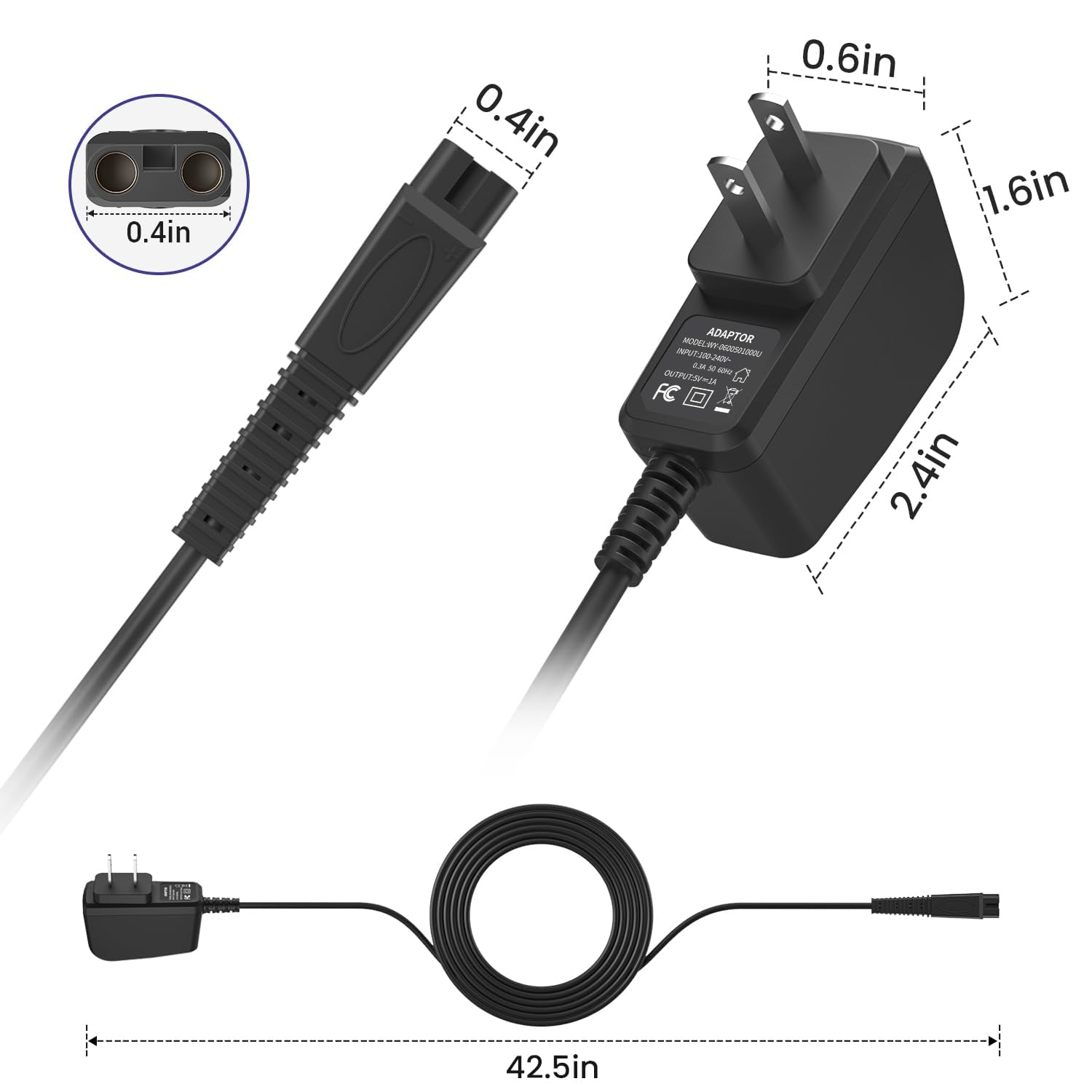White Smoke Xxszhy 5V 1A Adapter for Andis Shaver Charger Power Cord, Replacement Andis Charger Compatible with 17150 17165 TS-1 TS-2 Foil Shaver