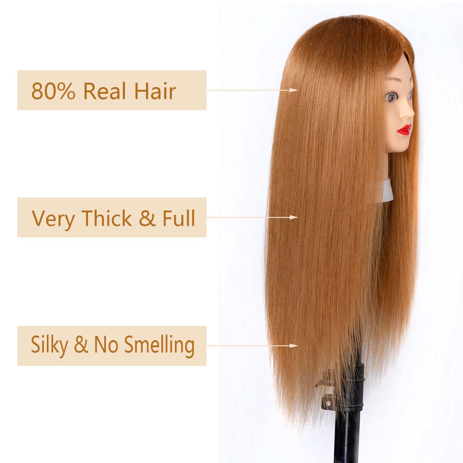 White Smoke Depaajk Mannequin Head with 80% Human Hair Straight 26"-28" Doll Head with Hair Cosmetology Mannequin Head Human Hair for Hairdresse (27#yellow)