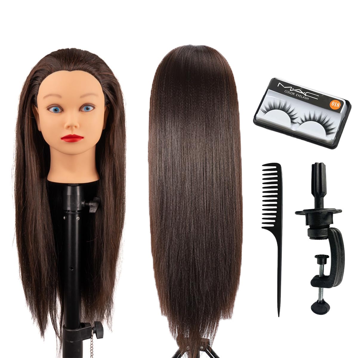 White Smoke Mannequin Head with 80% Human Hair for Hair Styling Practice 26-28 Inch Straight Hair Training Head for Cosmetology Barber Hairdresser Students and Professionals (809-4#80%)