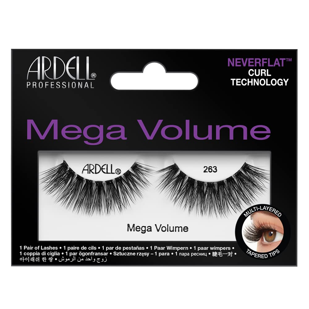 Black Ardell Mega Volume Eyelashes 263 – Double Up Lashes, Feathery Soft for Dramatic Eye Look, 1 Pair