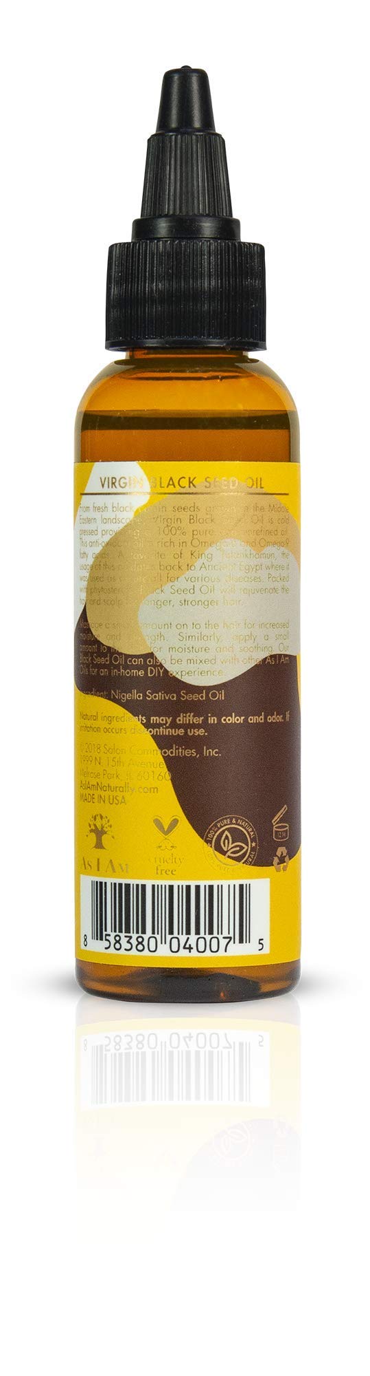 White Smoke As I Am Pure Oils Virgin Black Seed Oil - 2 ounce - Cold Pressed Anti-Oxidant - 100% Pure Unrefined Nigella Sativa Seed Oil - Rich in Omega-6 and Omega-9 Fatty Acids - Enriched with Phytosterols