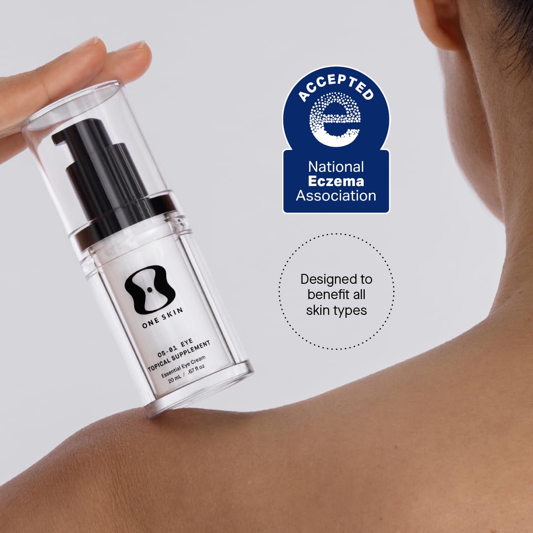Light Gray oneskin EYE OS-01 Peptide Topical Supplement | Skin Longevity Age Reversal Eye Cream | Safe for Sensitive Skin, Fragrance-Free, 20 mL / 0.67 oz