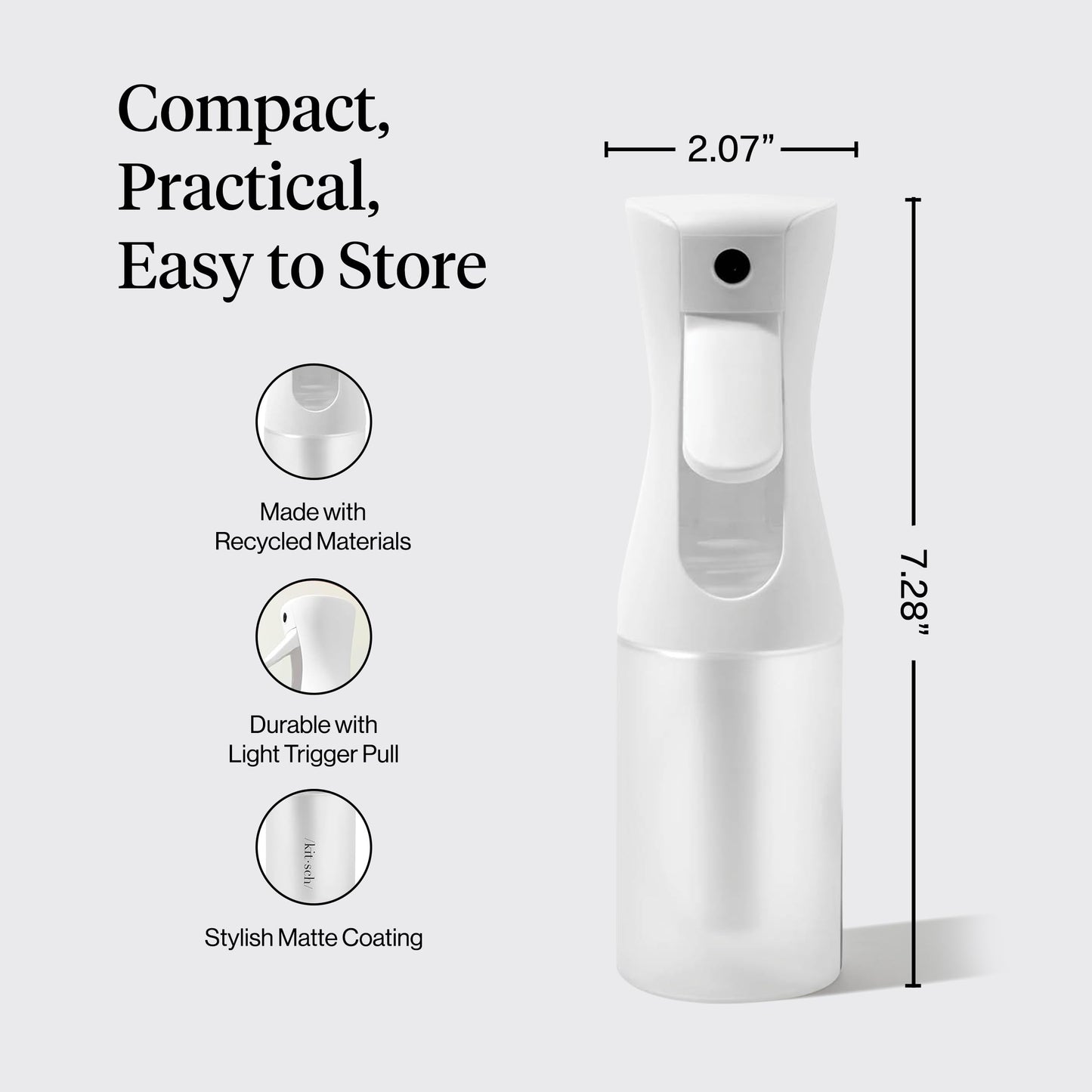 Lavender Kitsch Continuous Spray Bottle for Hair – Fine Mist Water Mister & Water Spray Bottle – Recycled Hair Spray Bottle – Spray Bottles for Cleaning, Styling, Plants & More – White, 150ml