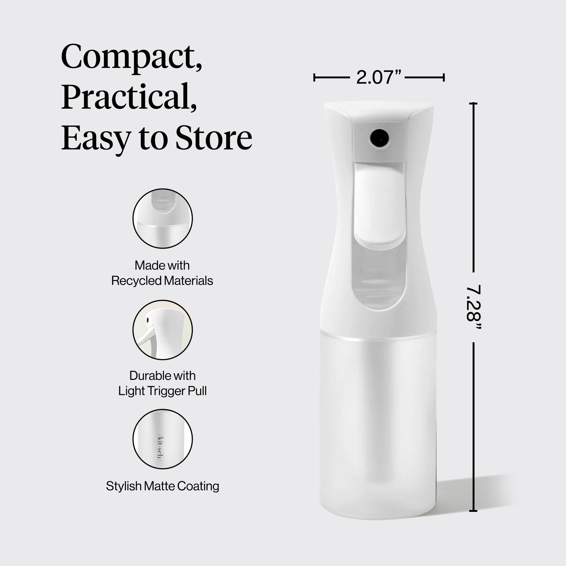 Lavender Kitsch Continuous Spray Bottle for Hair – Fine Mist Water Mister & Water Spray Bottle – Recycled Hair Spray Bottle – Spray Bottles for Cleaning, Styling, Plants & More – White, 150ml