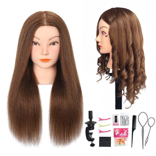 White Smoke Opini Mannequin Head with 100% Real Human Hair Cosmetology Mannequin Head to Practice Hairstyles Doll Head Training Head for Hairdresser (Brown)