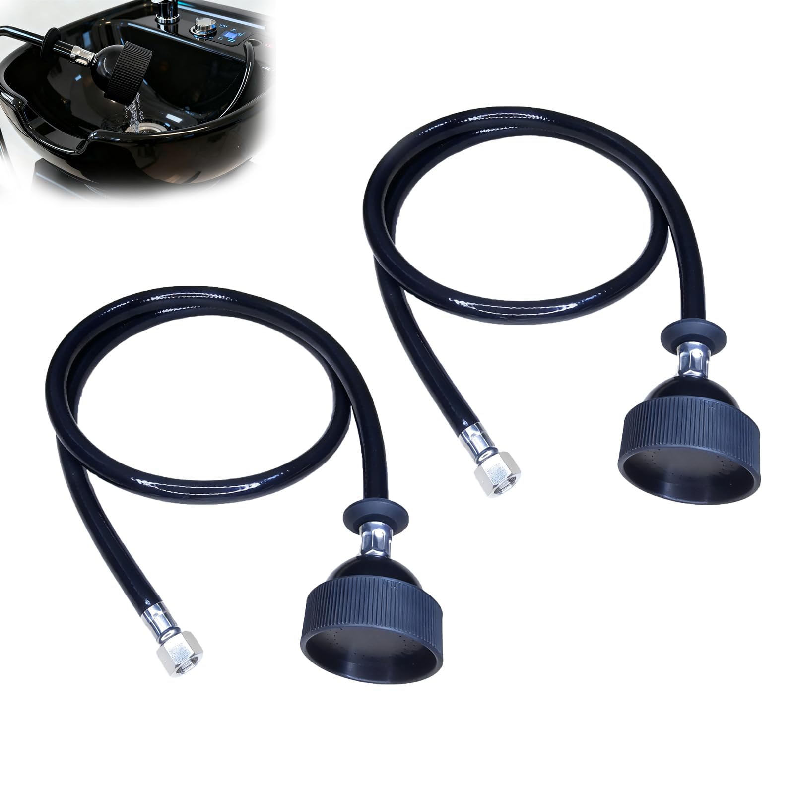 White Smoke 2 Pcs Shampoo Bowl Sprayer Head with Black Rubber Hose Kit 1/4" Thread for Salon Sink Barber Shop Spa Basin & Most Commercial Shampoo Systems