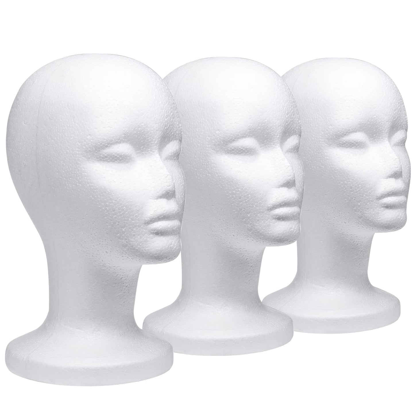 White Smoke Foraineam 3 Pack 12 Inch Foam Head Female Foam Wig Head Mannequin Manikin Cosmetics Model Display Holder Hats Glasses Hairpieces Stand