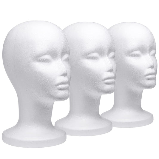 White Smoke Foraineam 3 Pack 12 Inch Foam Head Female Foam Wig Head Mannequin Manikin Cosmetics Model Display Holder Hats Glasses Hairpieces Stand