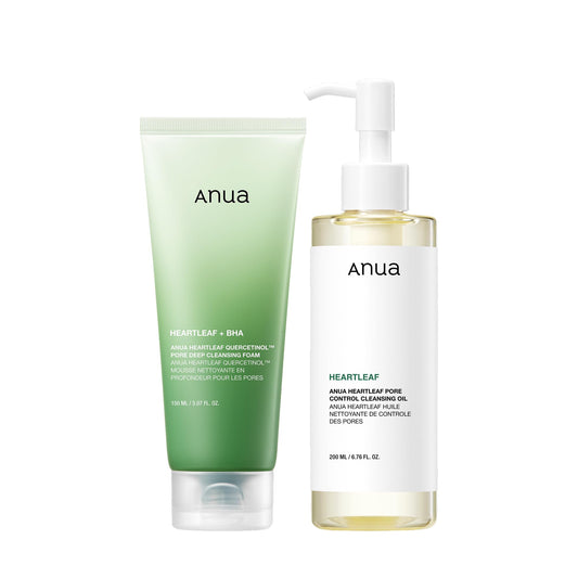 White Smoke ANUA Double Cleansing Duo for Facial Cleansing : Heartleaf Pore Control Cleansing Oil & Quercetinol Pore Deep Cleansing Foam for Double Cleansing, Korean Skincare