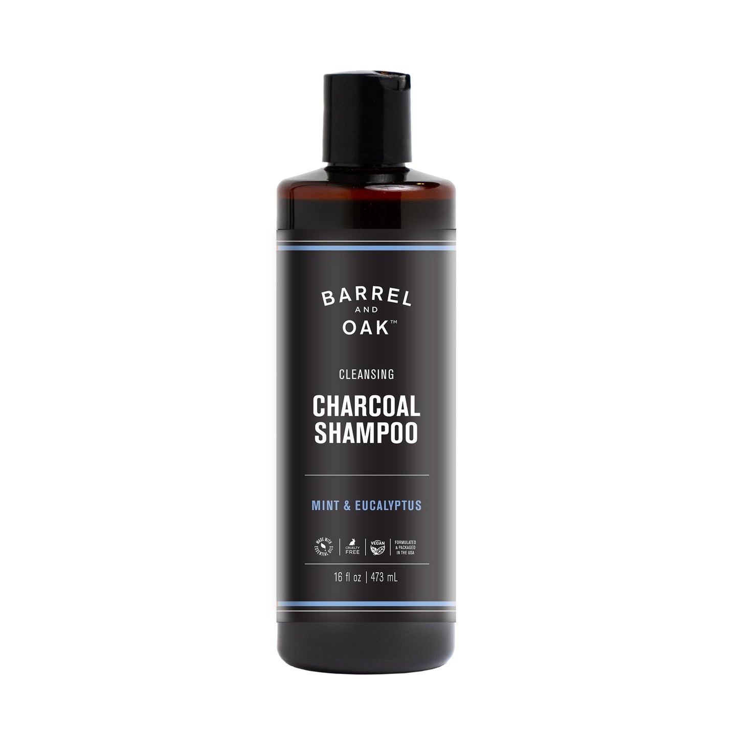 Dark Slate Gray Barrel & Oak Mint & Eucalyptus Charcoal Shampoo for Men, Cleansing Men’s Shampoo with Botanical Extracts & Essential Oils, Scalp Care, Vegan Hair Care Essentials, 16 oz