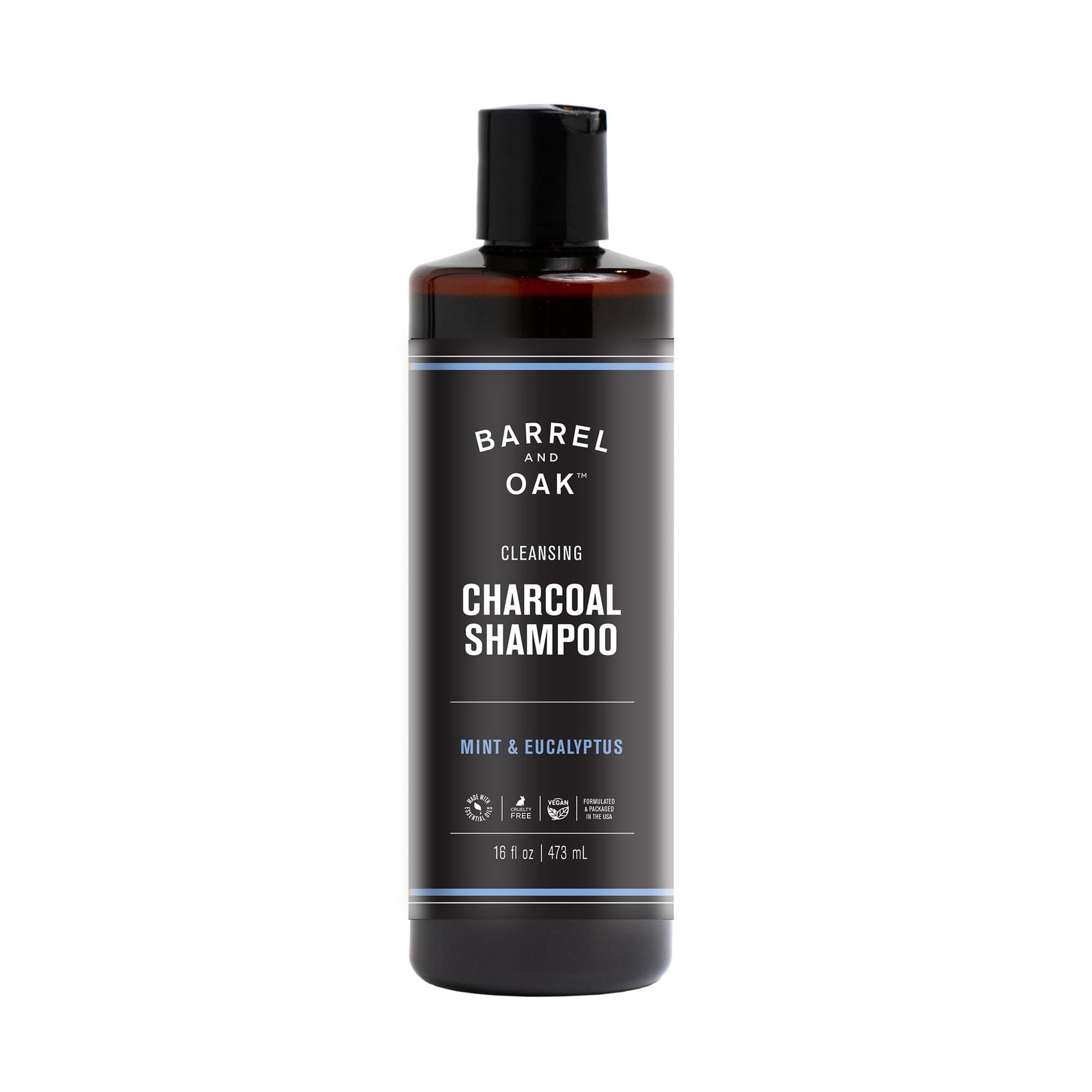 Dark Slate Gray Barrel & Oak Mint & Eucalyptus Charcoal Shampoo for Men, Cleansing Men’s Shampoo with Botanical Extracts & Essential Oils, Scalp Care, Vegan Hair Care Essentials, 16 oz