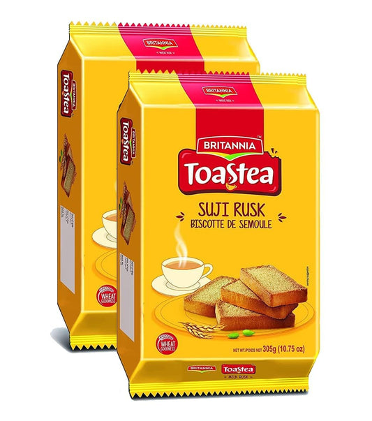 White Smoke BRITANNIA Toastea Suji Rusk 10.75oz (305g) - Biscotte De Semoule - Crispy Tea Time Snack - Crispy Crunchy Toast (Pack of 2)