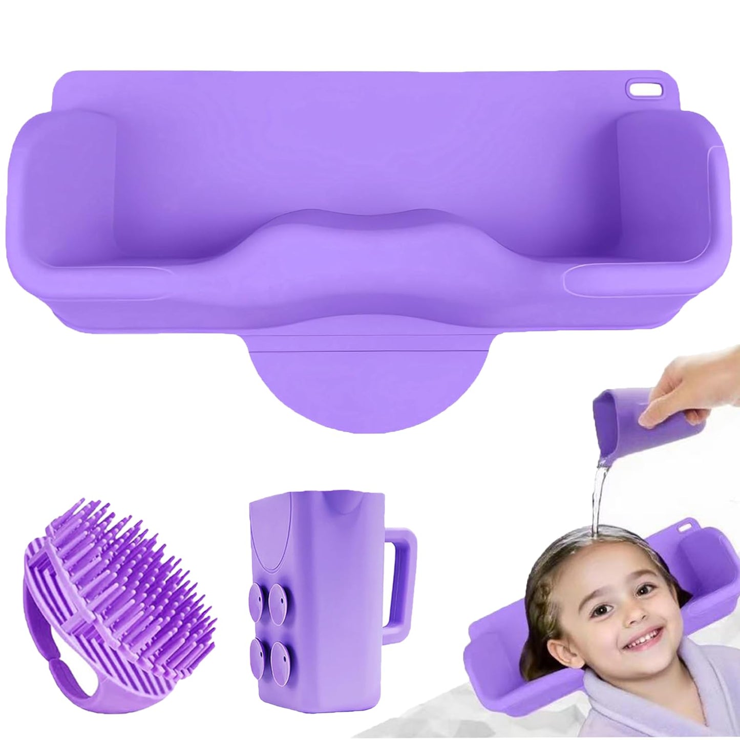 White Smoke Portable Hair Washing Station Set,Silicone Hair Washing Station for Kids,Children,Toddler,Sink or Bathtub Shampoo Buddy, Attached Shampoo Brush and Baby Bath Rinse Cup(Relaxing Hair Washing)