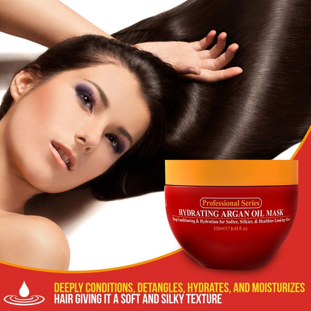 Black Arvazallia Hydrating Argan Oil Hair Mask and Deep Conditioner for Dry or Damaged Hair (8.45 oz Jar)