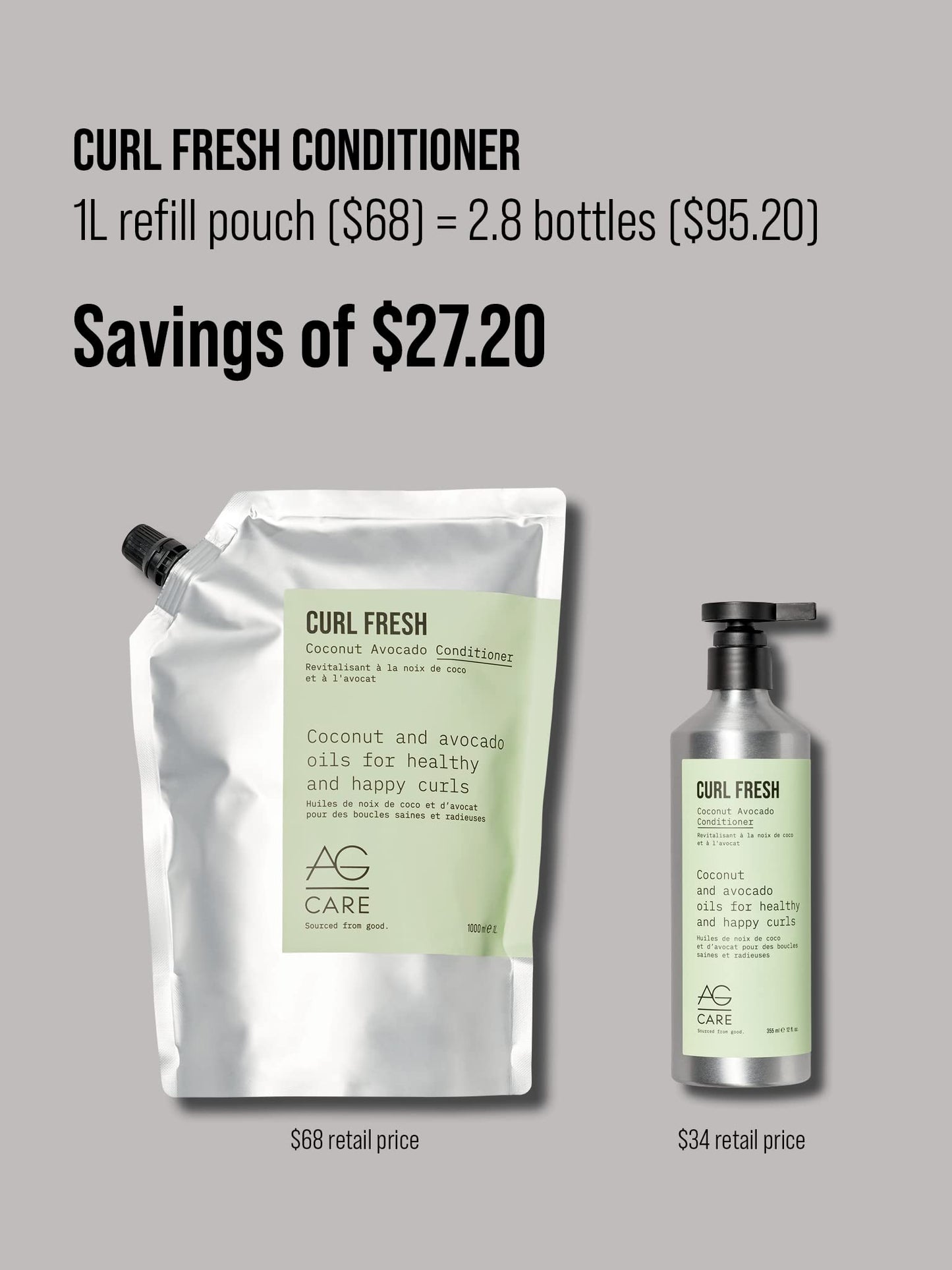Gray AG Care Curl Fresh Coconut Avocado Conditioner, 33.8 Fl Oz