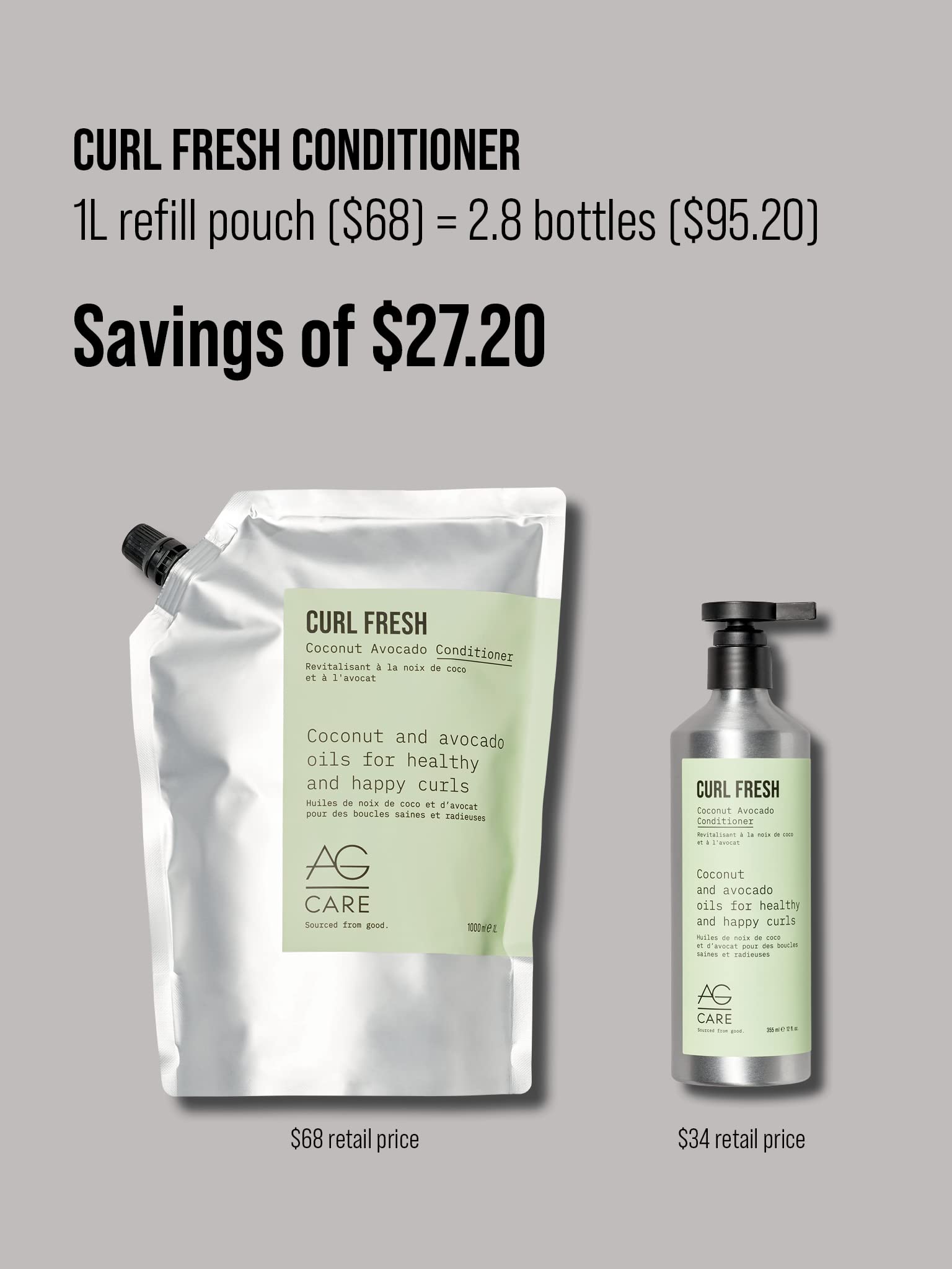 Gray AG Care Curl Fresh Coconut Avocado Conditioner, 33.8 Fl Oz