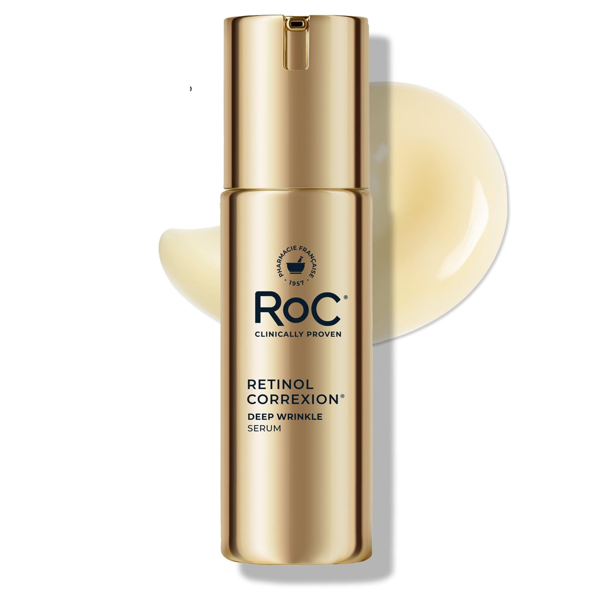 White Smoke RoC Retinol Correxion Deep Wrinkle Retinol Face Serum with Ascorbic Acid, Anti-Aging Treatment for Fine Lines, Dark Spots, Post Acne Scars, 1 Oz (Packaging May Vary)