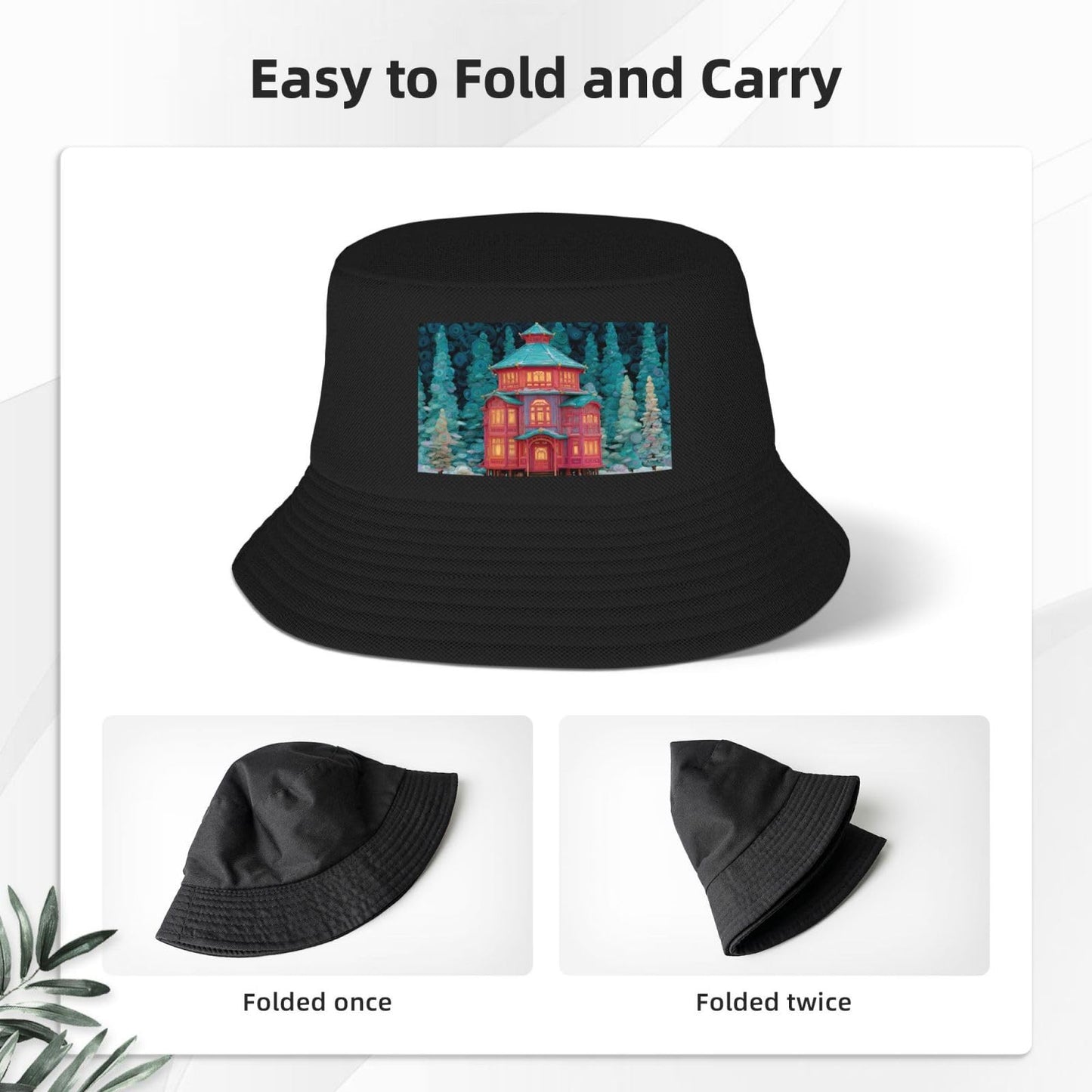 White Smoke Enchanted Alcove Bucket Hat for Sun Protection Foldable and Portable Ideal for Outdoor Fishing and Travel Black
