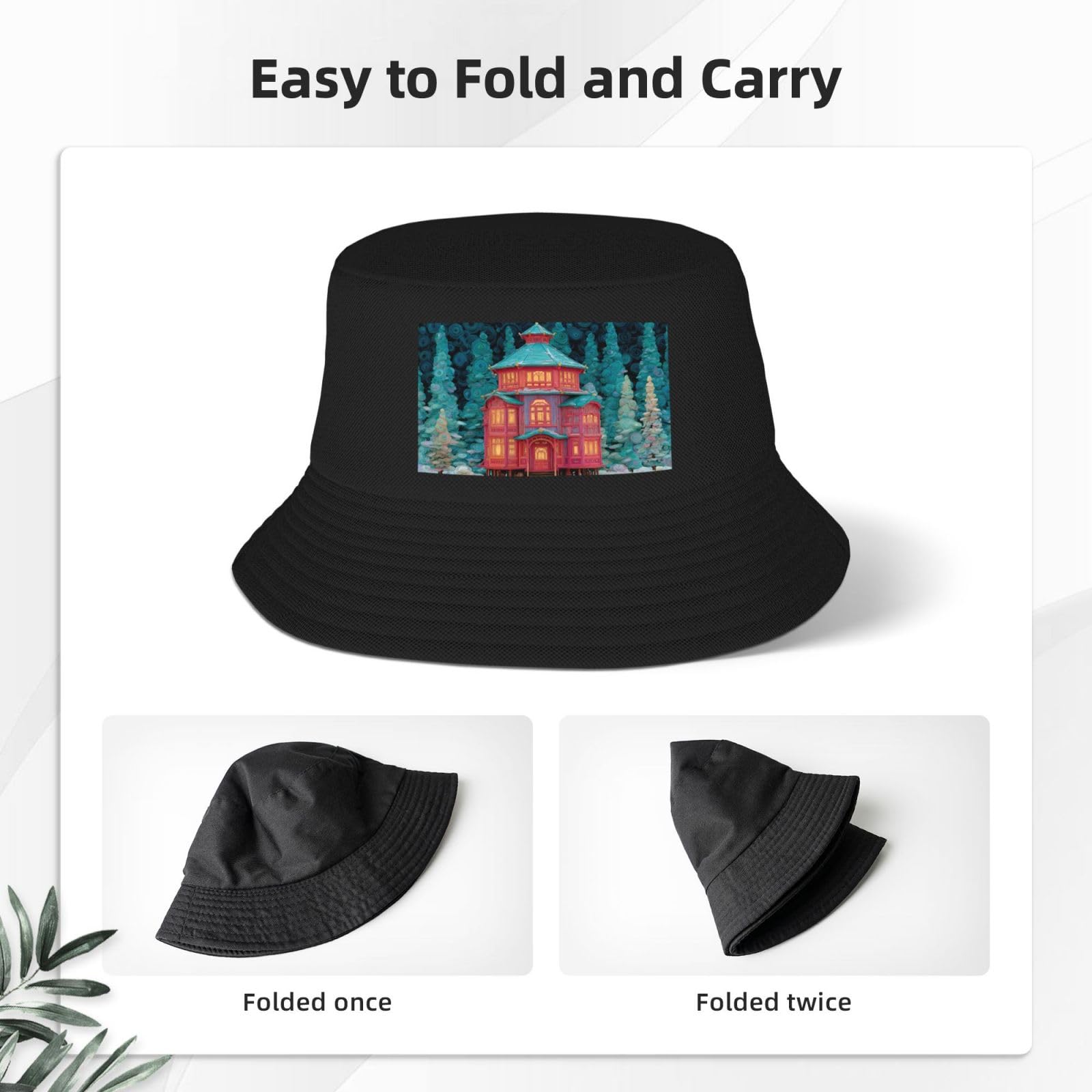 White Smoke Enchanted Alcove Bucket Hat for Sun Protection Foldable and Portable Ideal for Outdoor Fishing and Travel Black