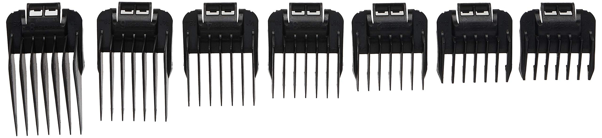 White Smoke Andis 01380 7-piece Snap-On Comb Set - Easy to Use, Perfect Grooming Tool – Blade Attachments for ML, GC & MBA Model Trimmers - Black