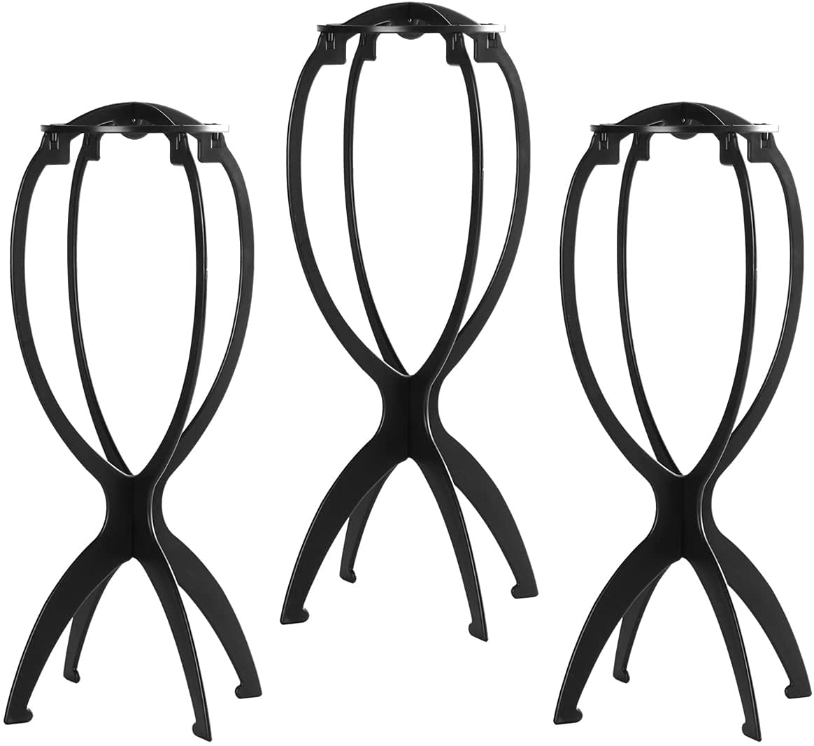 White Smoke Dreamlover Wig Stand, Wig Head Stand, Wig Holder for Multiple Wigs, Black, 3 Pack
