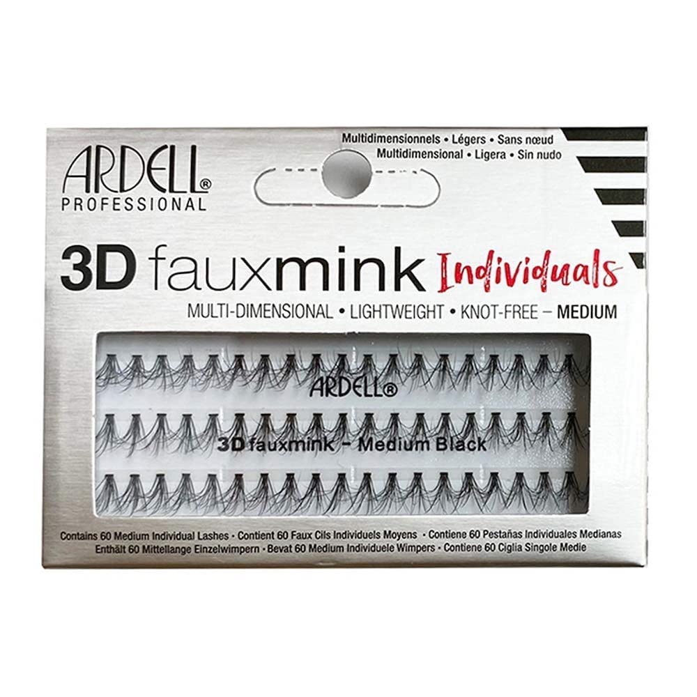 White Smoke Ardell 3D Faux Mink Individual Lashes – Medium Black, Knot-Free Cluster Lashes, Customizable Eyelash Extension Kit, 1 Pack