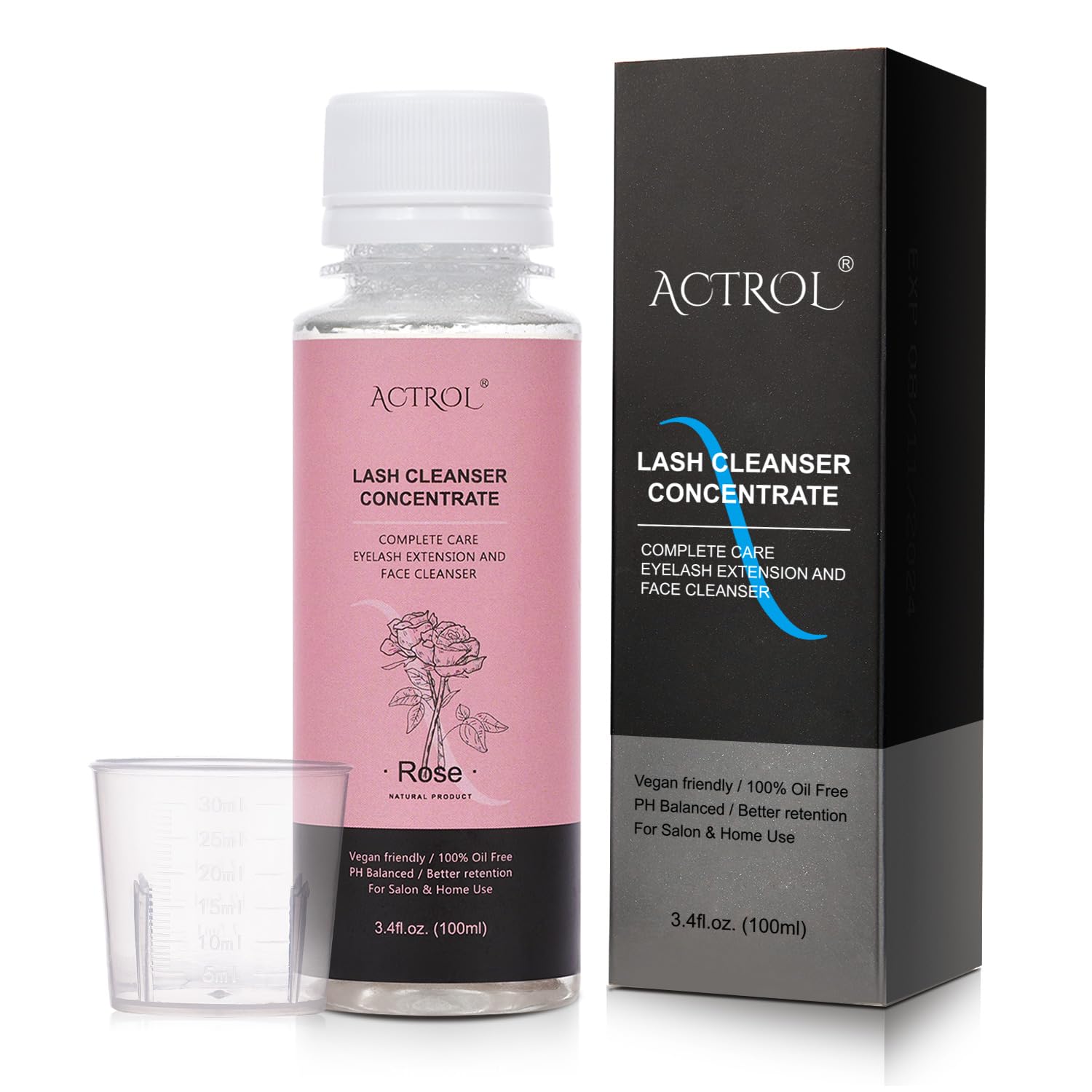 White Smoke ACTROL Eyelash Shampoo Concentrate 100ml Lash Extensions Cleanser Concentrate Rose Natural Foaming Shampoo Wash for Extensions Lashes with Salon Home Care-Makes 60ml Bottles