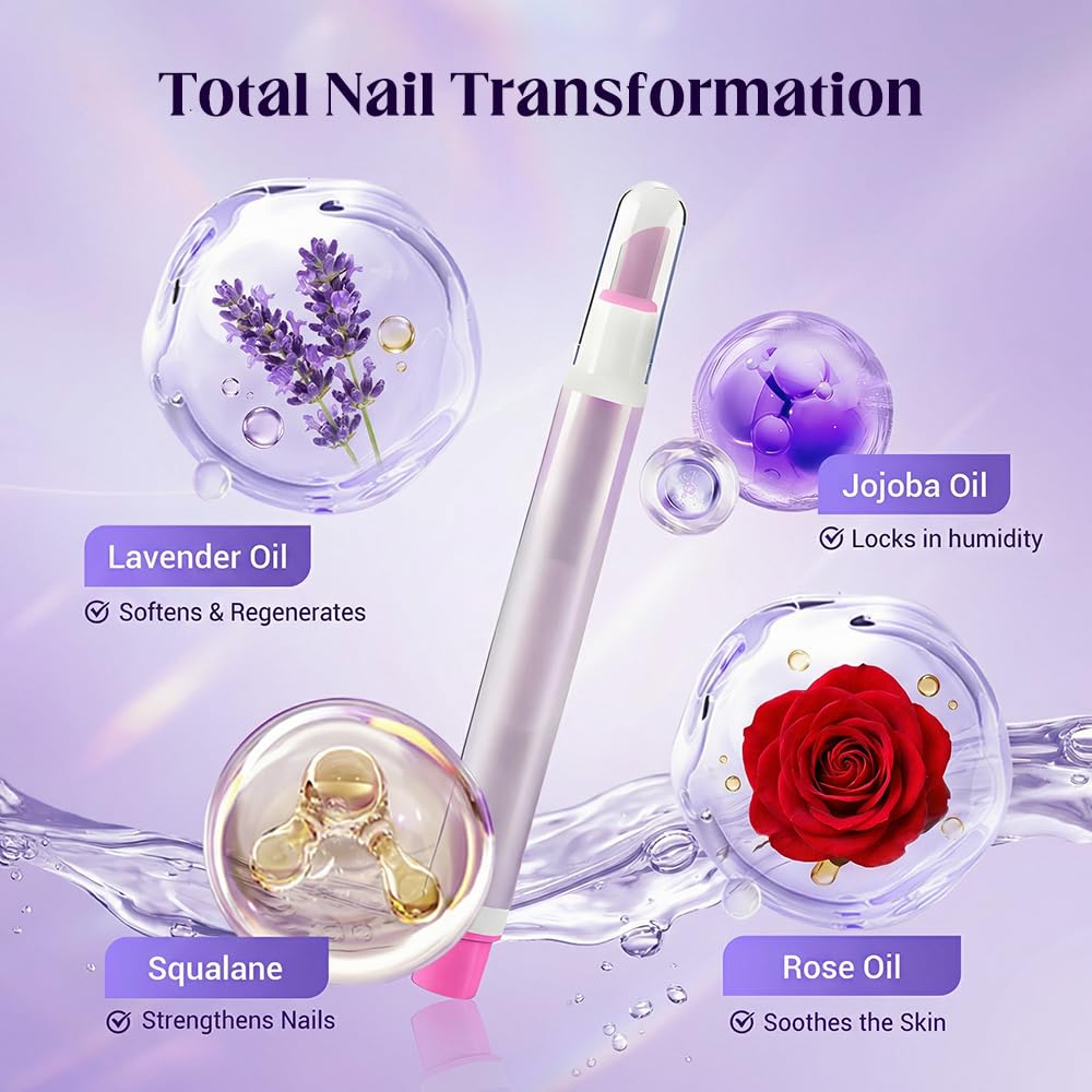 Thistle Jurfest 2-In-1 Cuticle Oil Pusher Pen,Ceramic Cuticle Remover, Portable Nail Oil Pen, Moisturizing Supports a strong look For Nail Salon, Gentle Hangnail Remover For Women (Rose scent)