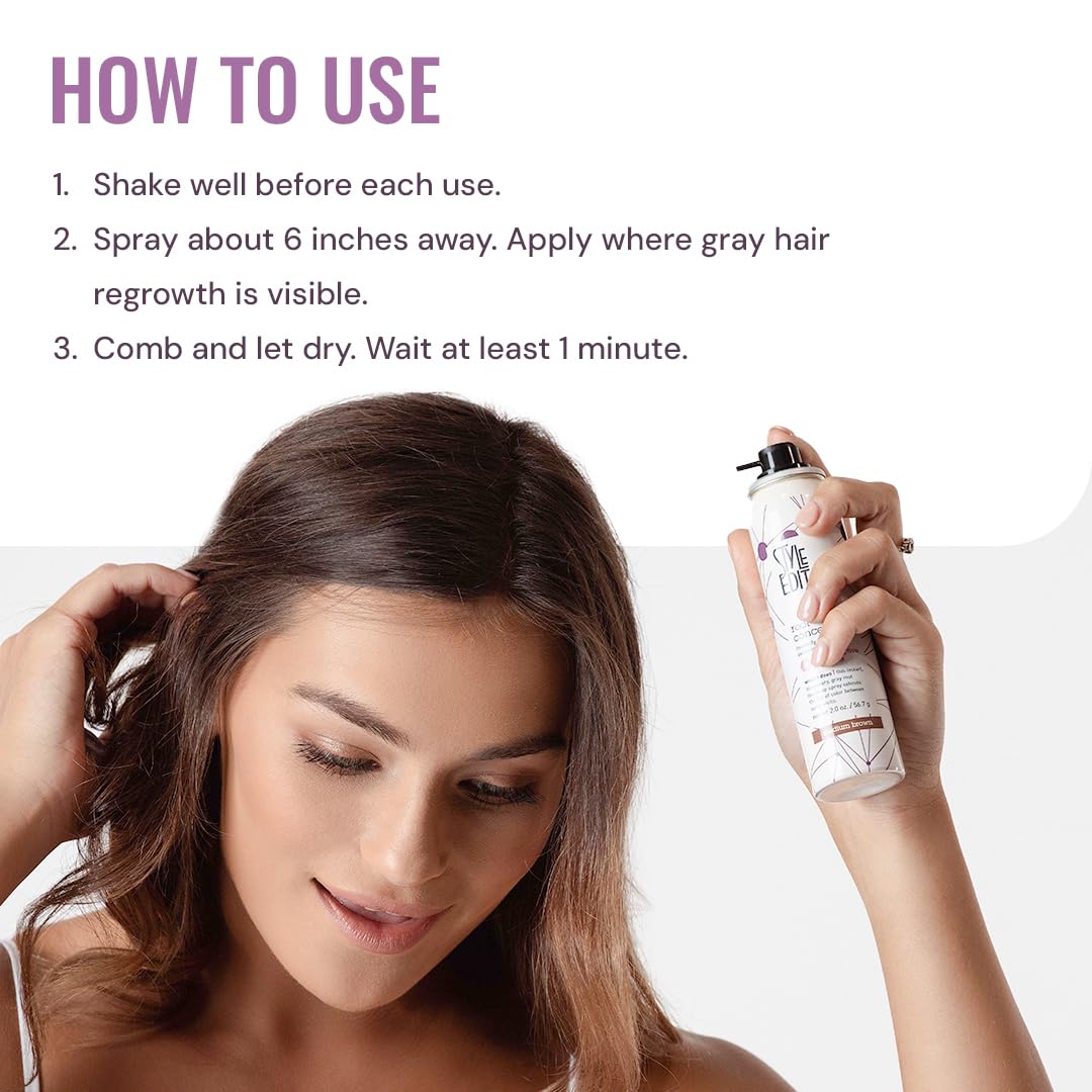 White Smoke Style Edit Root Touch Up Spray | Temporary Hair Color for Gray Roots and Thinning Hair | Salon-Quality, Transfer-Resistant Hair Concealer | Medium Brown, 2 oz