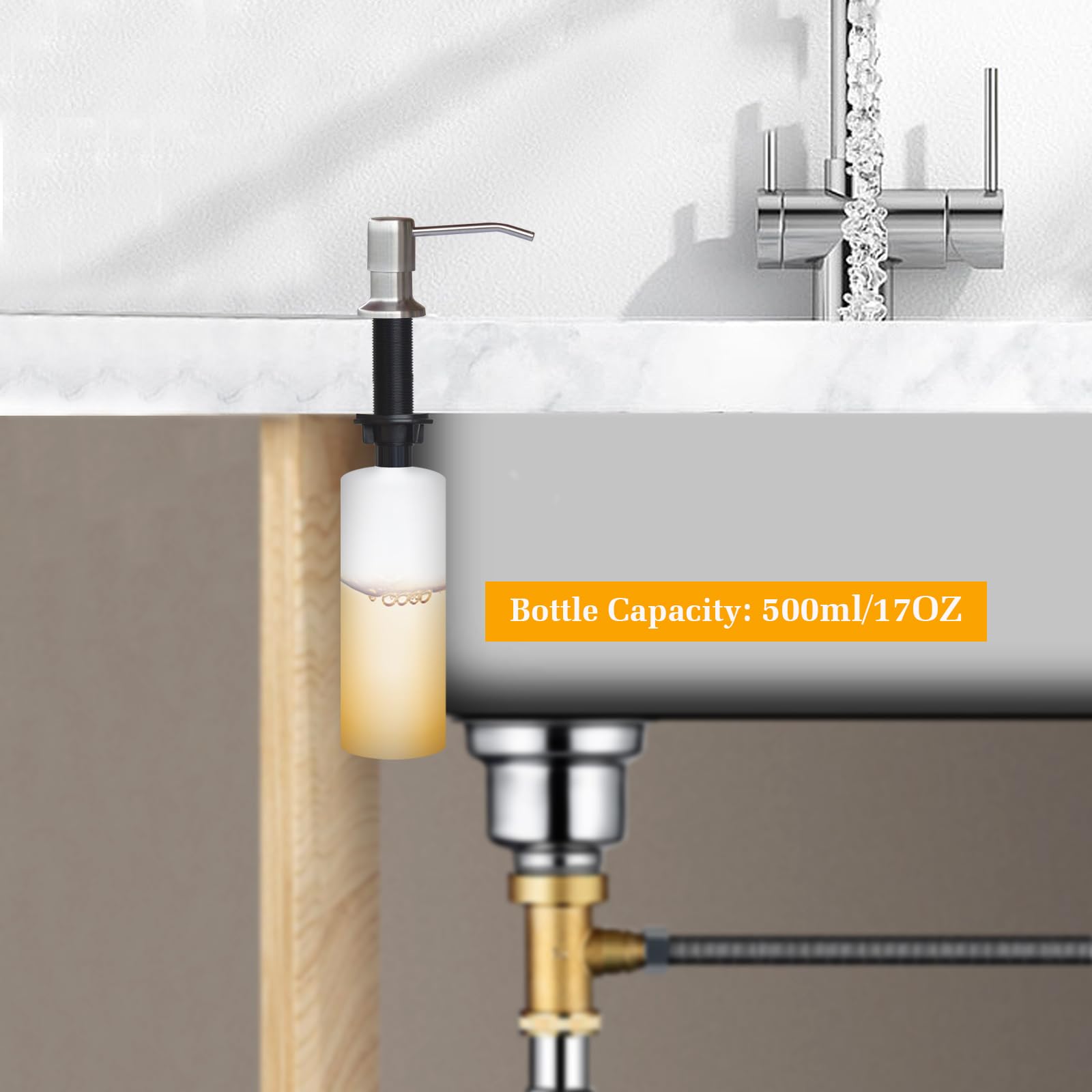 Lavender Soap Dispenser for Kitchen Sink, Built in Sink Soap Dispenser Lotion Dispenser with 17 OZ Bottle, Refill from The Top Bar Sink Soap Dispenser, Brushed Nickel (1 Pack)