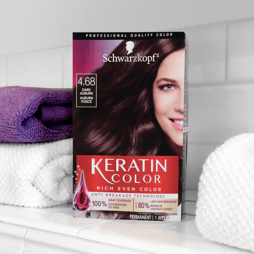 White Smoke Schwarzkopf Keratin Color Permanent Hair Color Cream, 4.68 Dark Auburn, 1 Kit