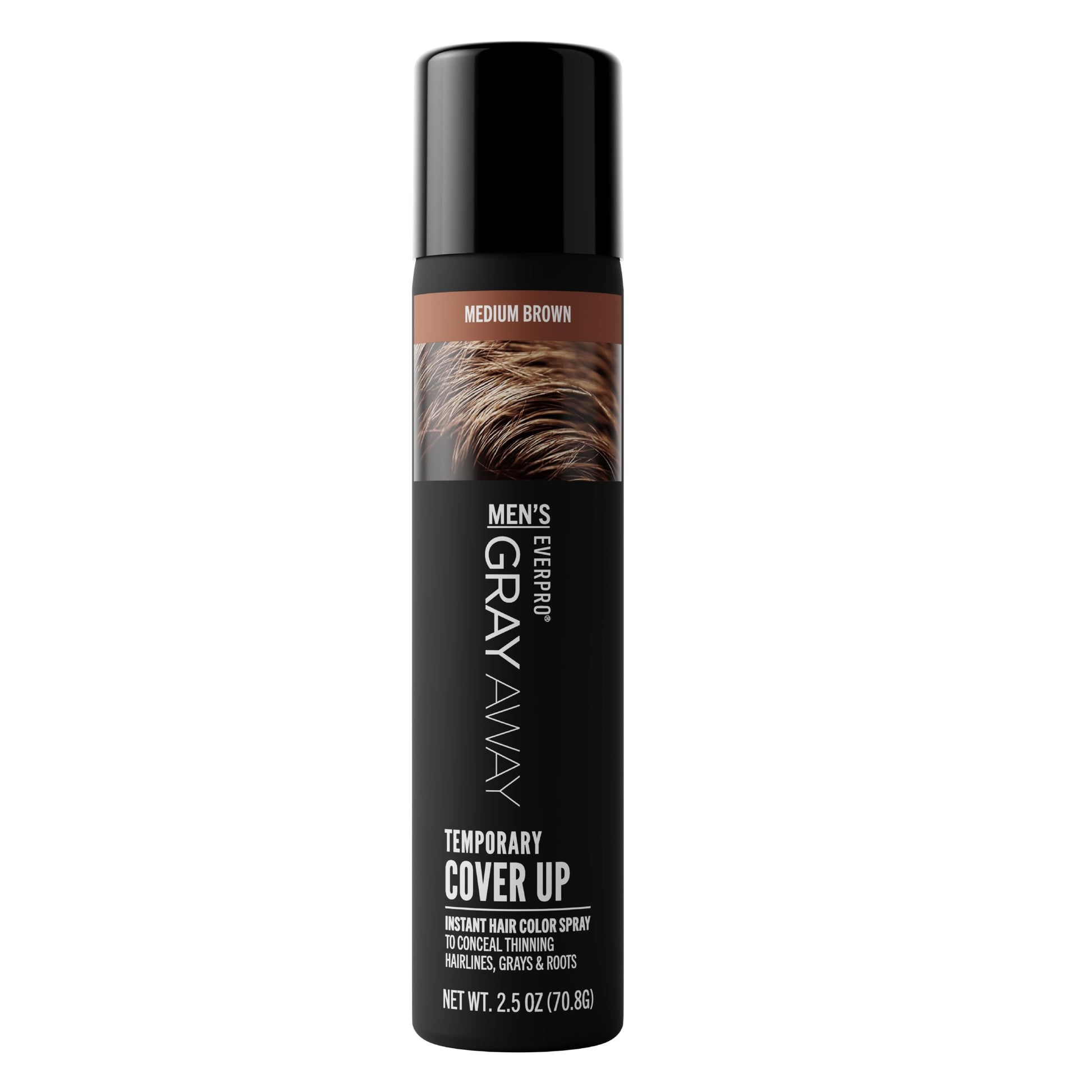 Black EVERPRO Gray Away Men’s Instant Root Cover Up Spray | Temporary Gray Concealer Hair Color Spray | Covers Grays + Thinning Areas | Medium Brown, 2.5 oz