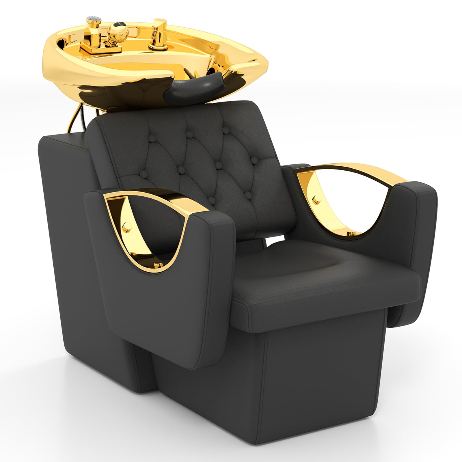White Smoke Artist hand Shampoo Station, Backwash Chair, Ceramic Hair Wash Bowl, Shampoo Bowl for Spa Beauty Salon (Gold)