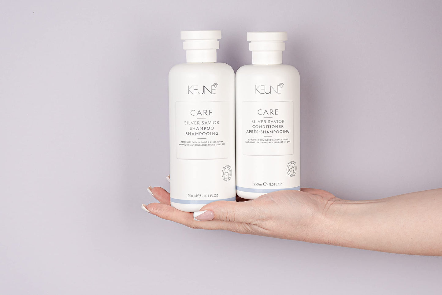 Light Gray KEUNE Care Silver Savior Shampoo, Toning & Brightening Cleanser for Blonde & Grey Hair, 10.1 Fl Oz